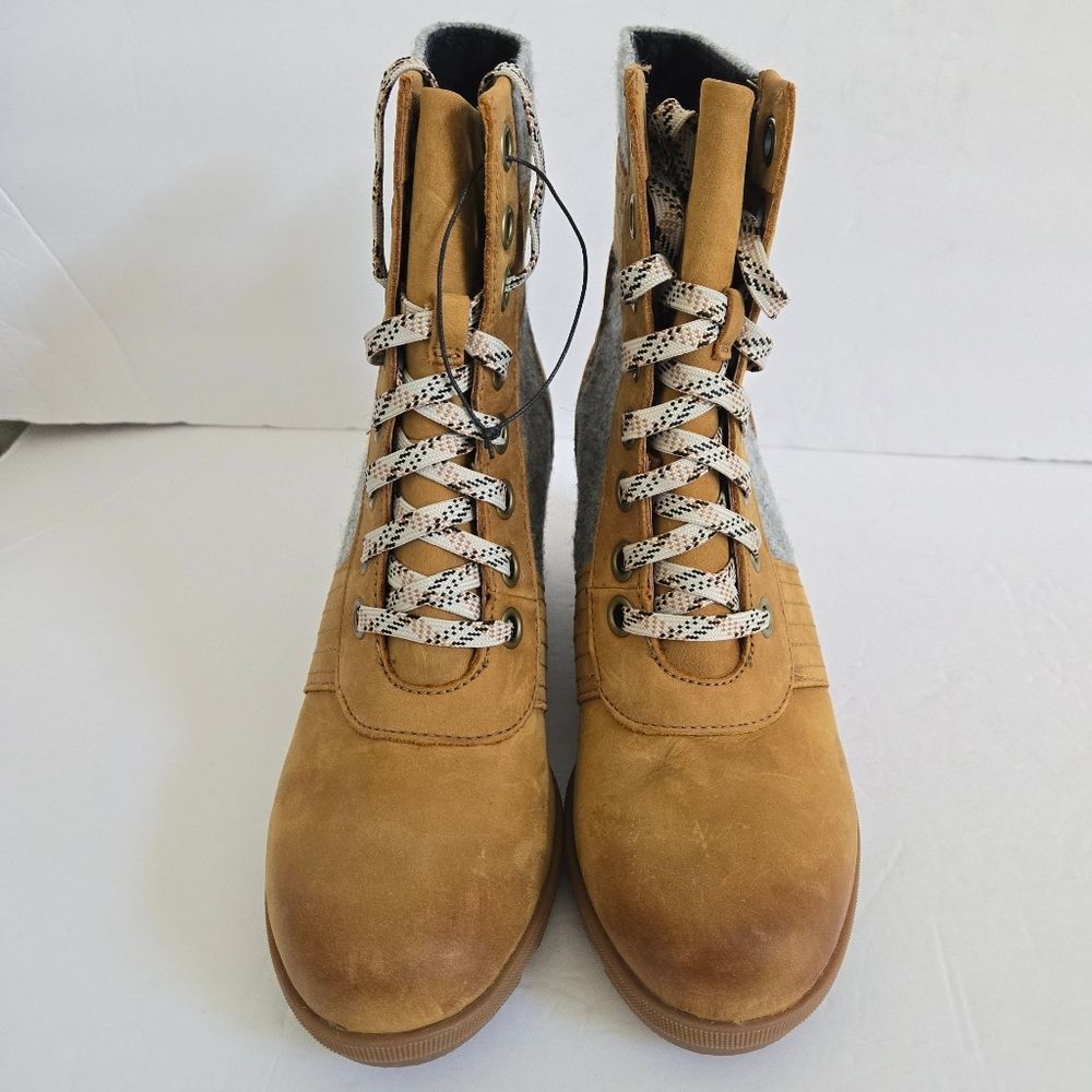 Sorel Lexie Wedge Felt Leather Lace Up Boots Size 9 - Picture 3 of 13